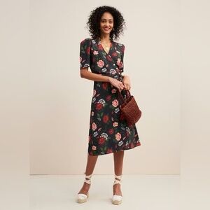 Rouje Black and Red Floral Midi Dress